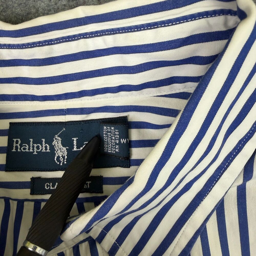 Men's Polo Ralph Lauren Classic Long Sleeve Shirt Striped Size Large Blue White - Picture 5 of 8